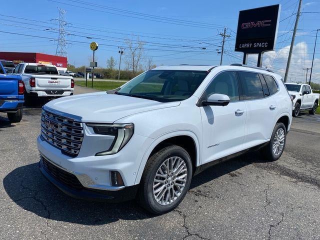 2026 GMC Acadia Denali in Glacier White Tricoat — front three-quarter view