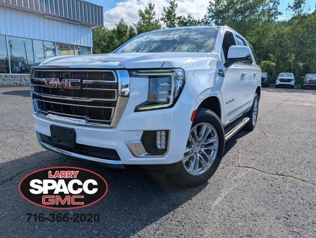 2023 GMC Yukon SLT in Summit White — front three-quarter view