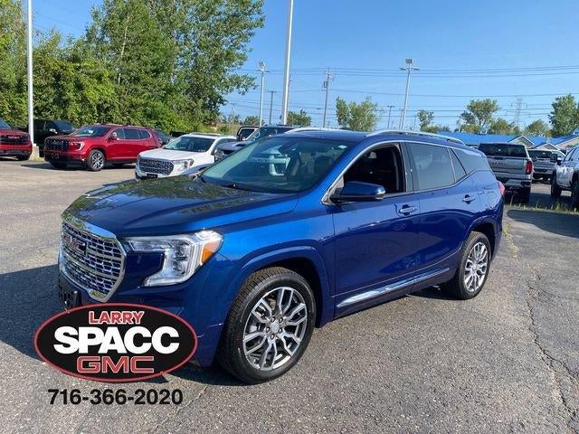 2022 GMC Terrain Denali in Marine Metallic — front three-quarter view
